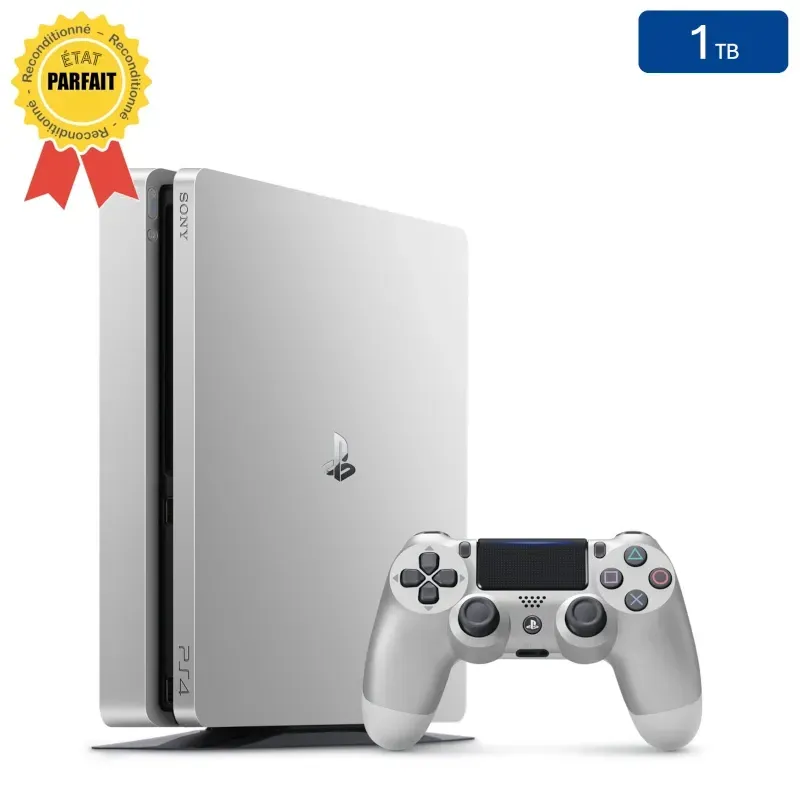Playstation 4 SLIM Silber 1 TB + 1 Controller (Generalüberholt: Perfekter Zustand)