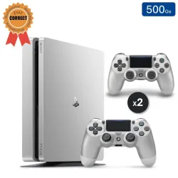 Playstation 4 SLIM Silver 500 Go + 2 Manettes (Reconditionnée : État Correct)