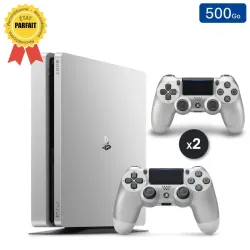 Playstation 4 SLIM Silver 500 Go + 2 Manettes (Reconditionnée : Parfait État)