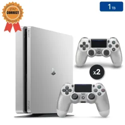 Playstation 4 SLIM Silver 1 To + 2 Manettes (Reconditionnée : État Correct)