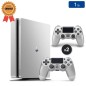 Playstation 4 SLIM Silver 1 To + 2 Manettes (Reconditionnée : État Correct)