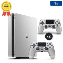 Playstation 4 SLIM Silver 1 To + 2 Manettes (Reconditionnée : Parfait État)