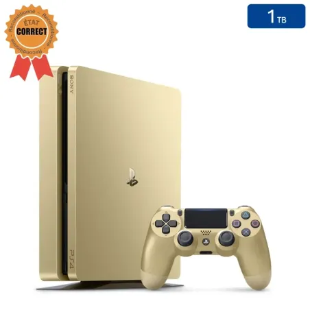 Playstation 4 SLIM Gold 1 To + 1 Manette (Reconditionnée : État Correct)