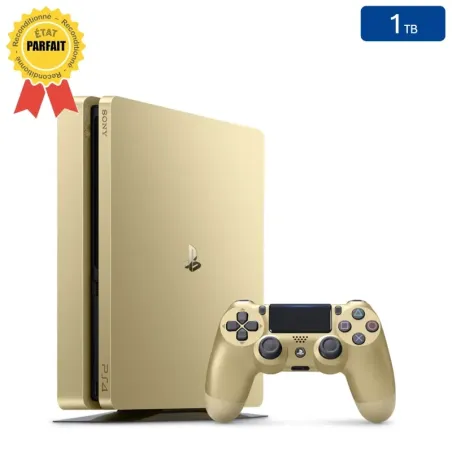Playstation 4 SLIM Gold 1 To + 1 Manette (Reconditionnée : Parfait État)