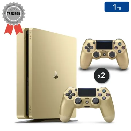 Playstation 4 SLIM Gold 1 To + 2 Manettes (Reconditionnée : Très Bon État)