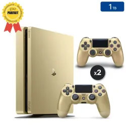 Playstation 4 SLIM Gold 1 To + 2 Manettes (Reconditionnée : Parfait État)