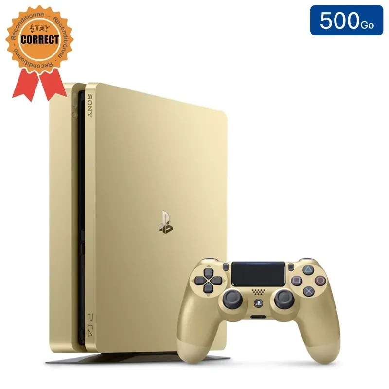 Playstation 4 SLIM Gold 500 Go + 1 Manette (Reconditionnée : État Correct)