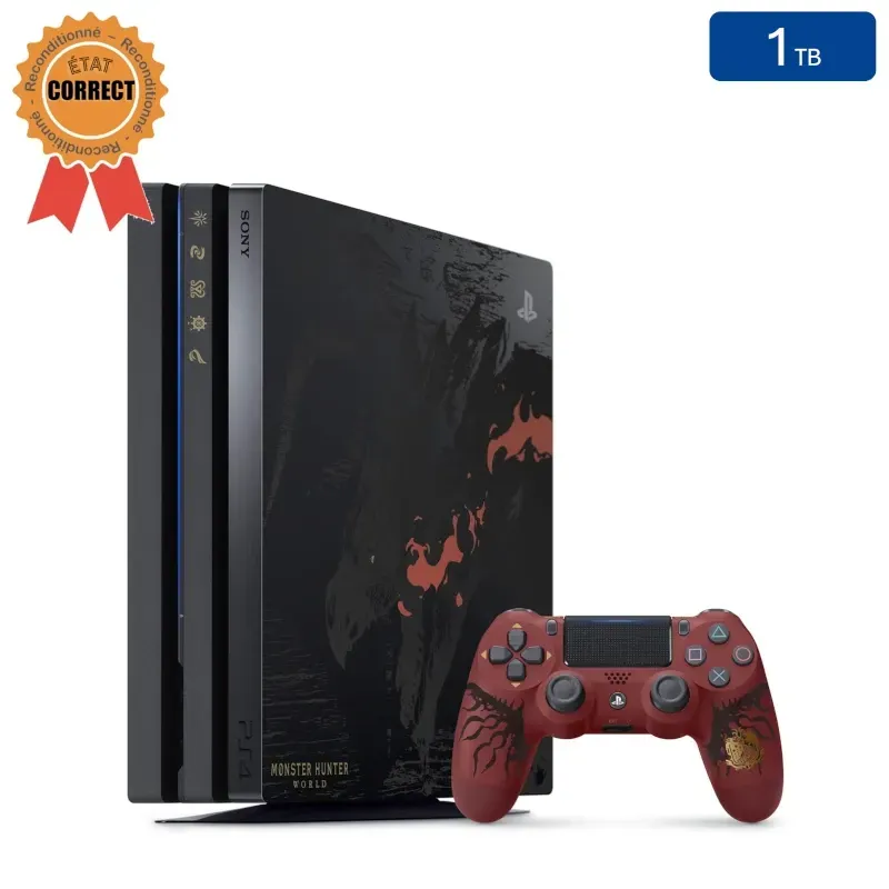 Playstation 4 PRO (Monster Hunter World Edition) 1 TB + 1 Controller (Generalüberholt: Guter Zustand)