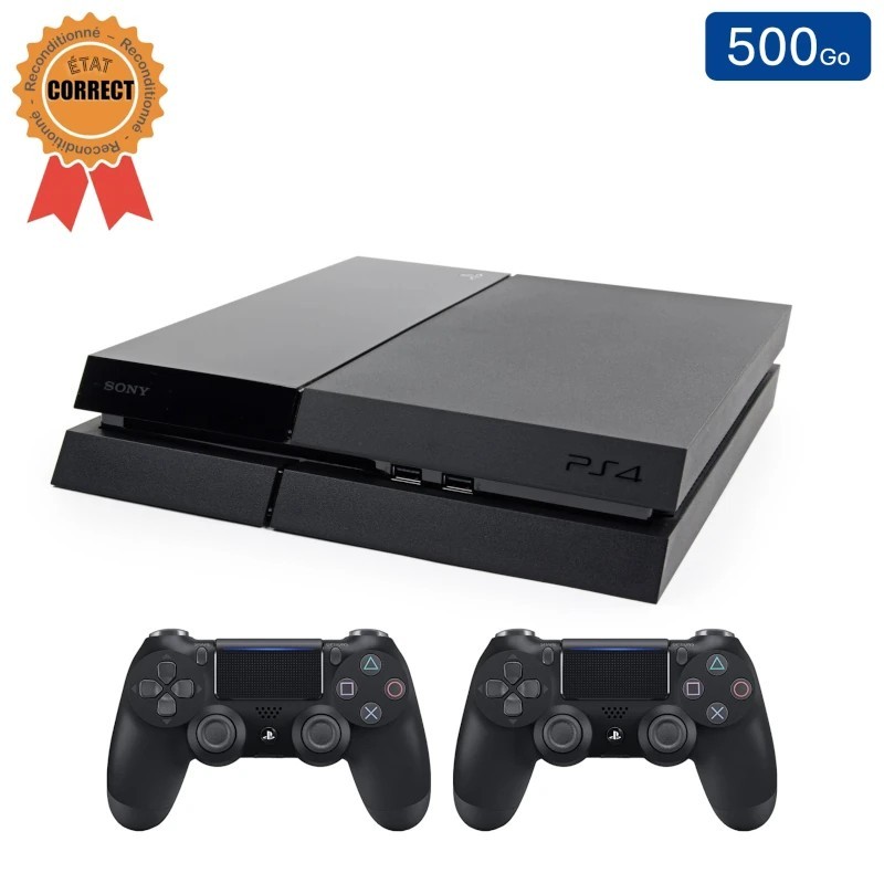 Playstation 4 Black 500 GB + 2 Controllers (Refurbished: Good Condition)
