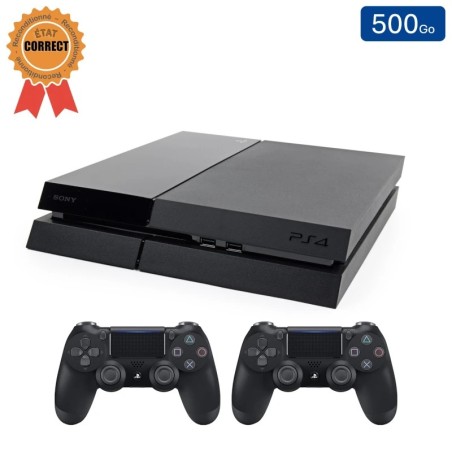 Playstation 4 FAT Noire 500 Go + 2 Manettes (État Correct)